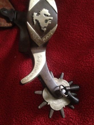 Men Rodeo Show Spurs Silver Inlay Leather Spur Straps Jingle