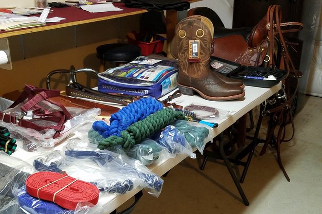 Many horse products, including western saddle and boots